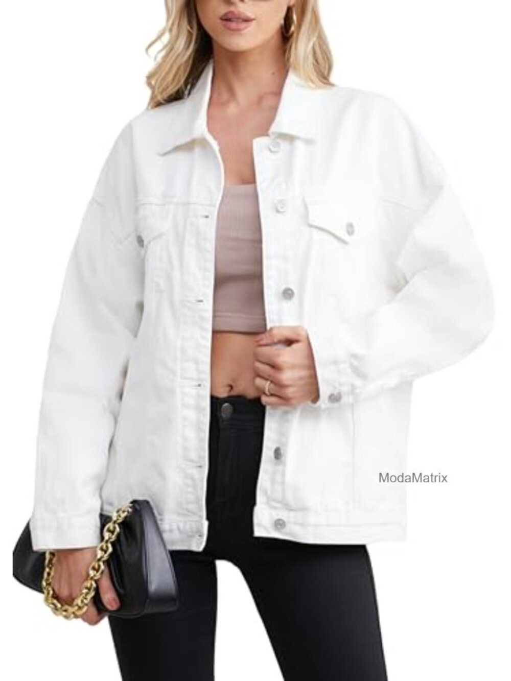 Oversized Denim Jacket Long Sleeve Button Front Loose Fit Trucker
